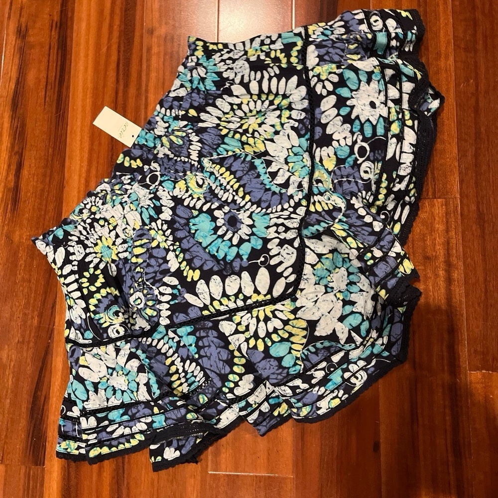 Aerie Boho Skirt Skort Floral Batik Print Blue Ruffle‎ Mini Cotton New NWT Small